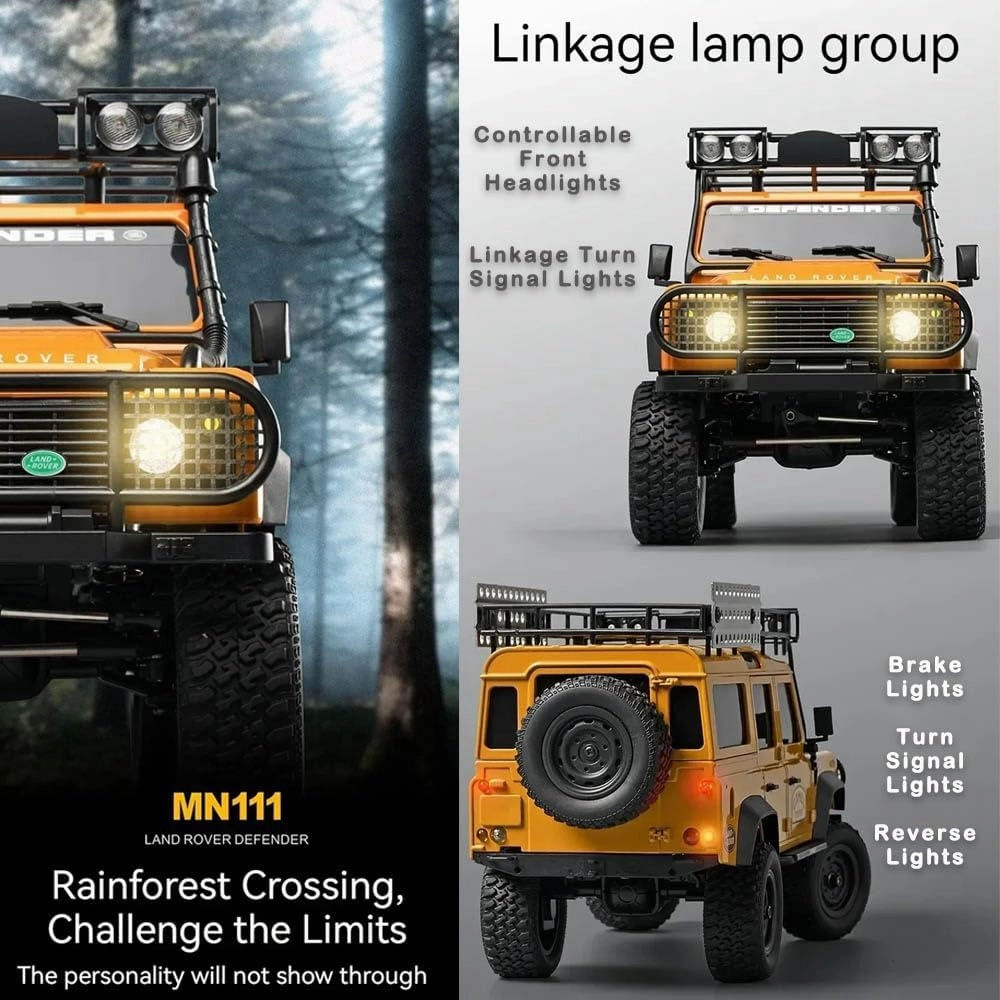 RC Truck 1/18 RC Rock Crawler, MN-111 4x4 Off Road RC Crawler, 2.4GHz Remote Control Car, All Terrain RC Climbing Car with LED Lights and 2 Batteries for Kids and Adults (Yellow)