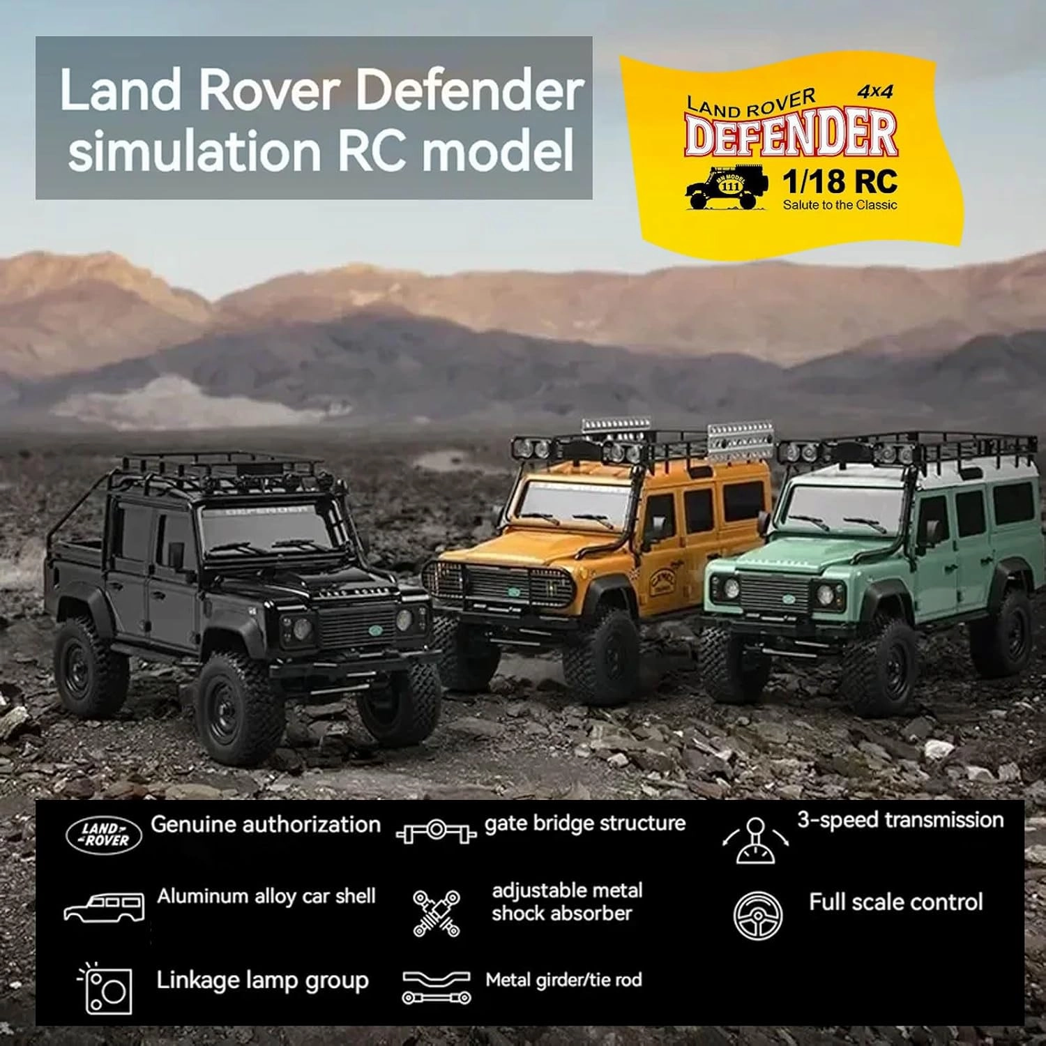 RC Truck 1/18 RC Rock Crawler, MN-111 4x4 Off Road RC Crawler, 2.4GHz Remote Control Car, All Terrain RC Climbing Car with LED Lights and 2 Batteries for Kids and Adults (Yellow)