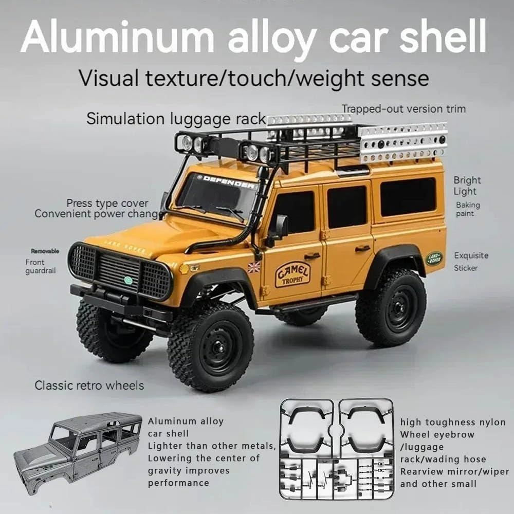RC Truck 1/18 RC Rock Crawler, MN-111 4x4 Off Road RC Crawler, 2.4GHz Remote Control Car, All Terrain RC Climbing Car with LED Lights and 2 Batteries for Kids and Adults (Yellow)