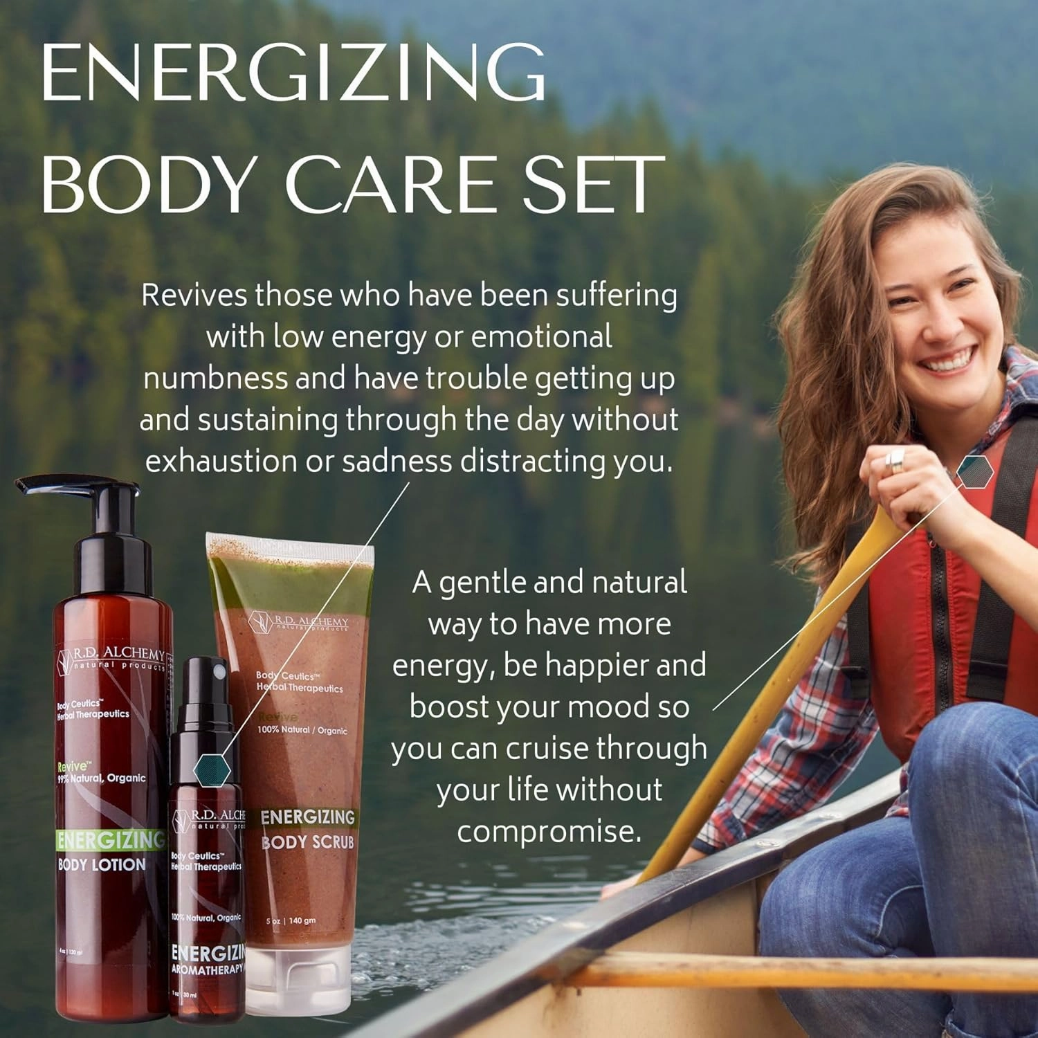 RD Alchemy - 99% Natural & Organic Energizing Body Lotion, Scrub, and Mist for Fatigue or Emotional Numbness. Extracts of St. John's Wort, Rosemary, Ginkgo & more Energize and Revive