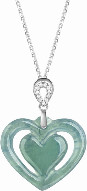 Real Green Jade Heart-Shaped Pendant Necklace for Woman Jadeite Love Jewelry with 18 inch Sterling Silver Chain