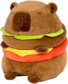 Realistic Capybara Burger Plush, Cute Capybara Stuffed Animal Pillow Plushie Toy, Soft Hamburger Food Stuffed Toys Doll for Birthday Kids Gifts 7.87''