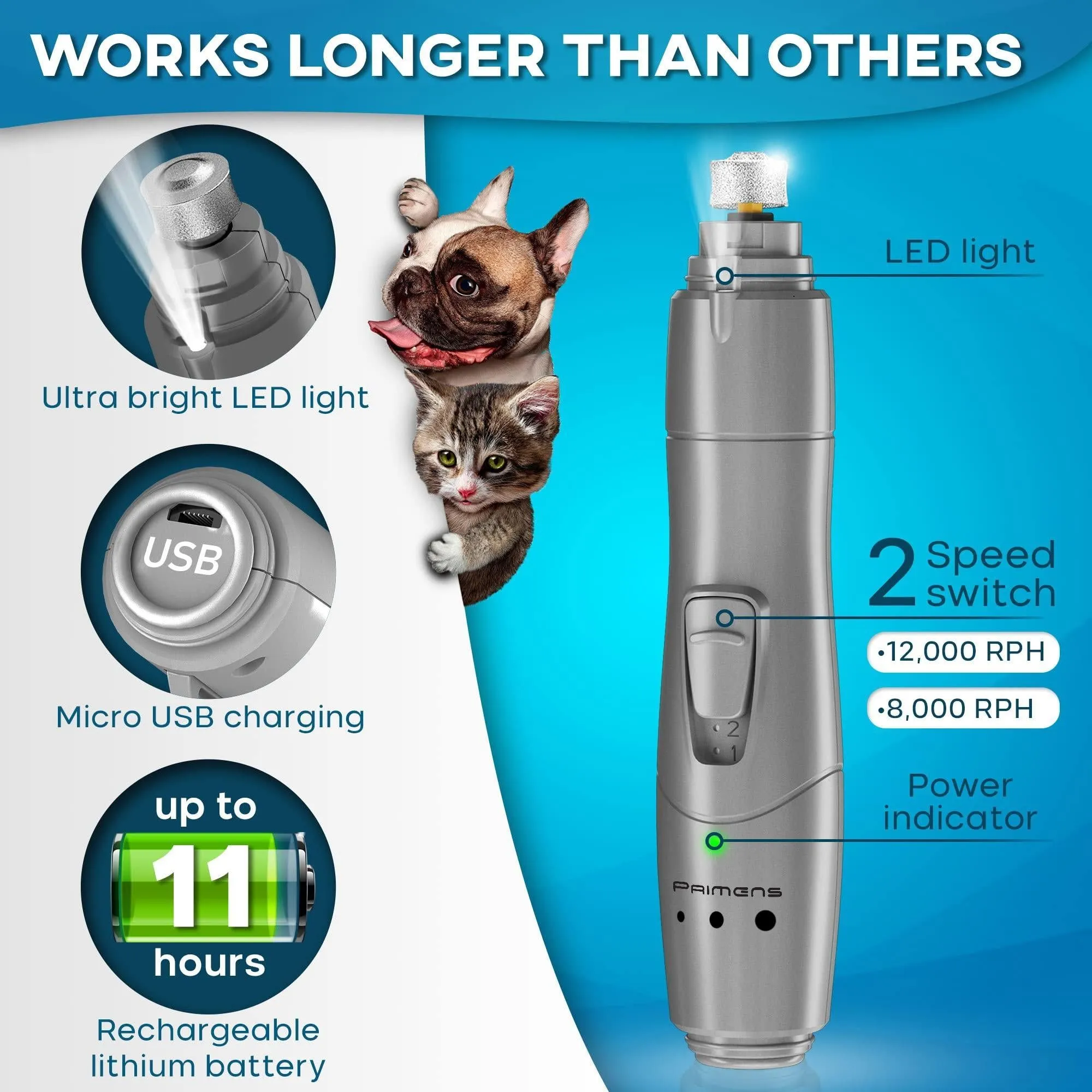 Rechargeable Dog Nail Grinder with LED Lights.