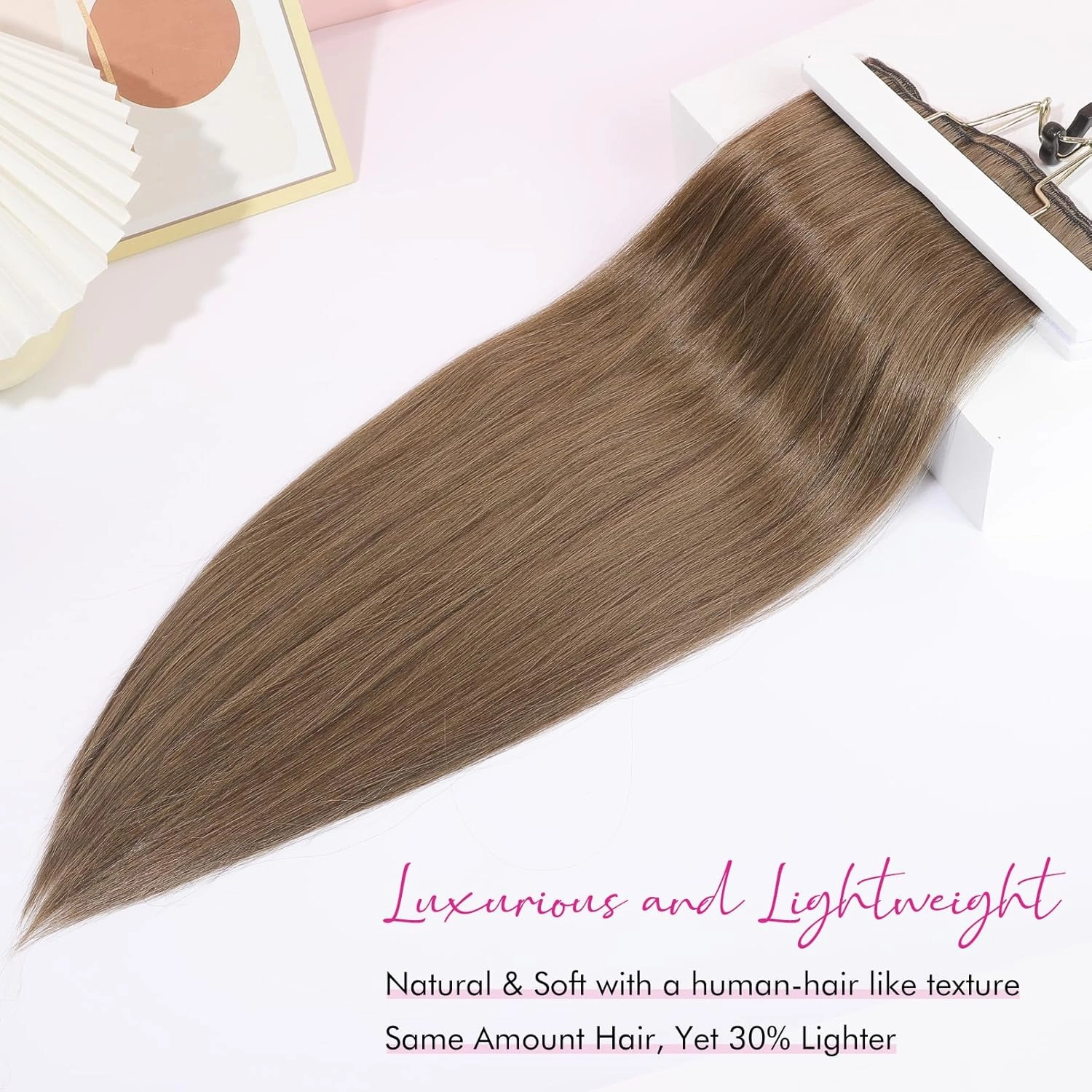 REECHO Hair Extensions, 11PCS Clip in Hair Extensions 24" Long Straight hair extensions HE005 Natural Soft Synthetic Hairpieces for Women Light Brown