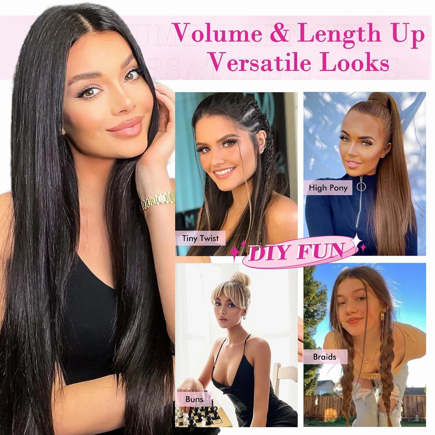 REECHO Hair Extensions, 11PCS Clip in Hair Extensions 24" Long Straight hair extensions HE005 Natural Soft Synthetic Hairpieces for Women Light Brown
