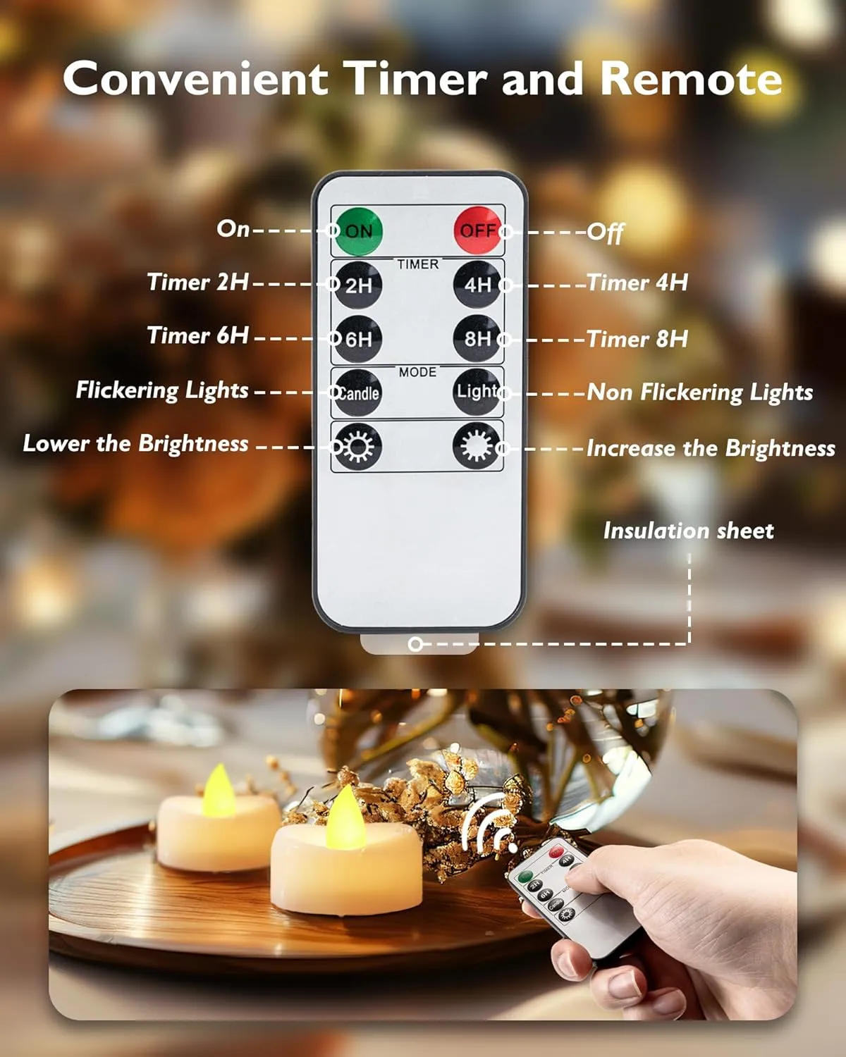 Remote Candles, 12PCS Battery Operated Tea Lights with Timer, 400 Hours Remote Control LED Tea Lights for Holiday Table Centerpieces Decor