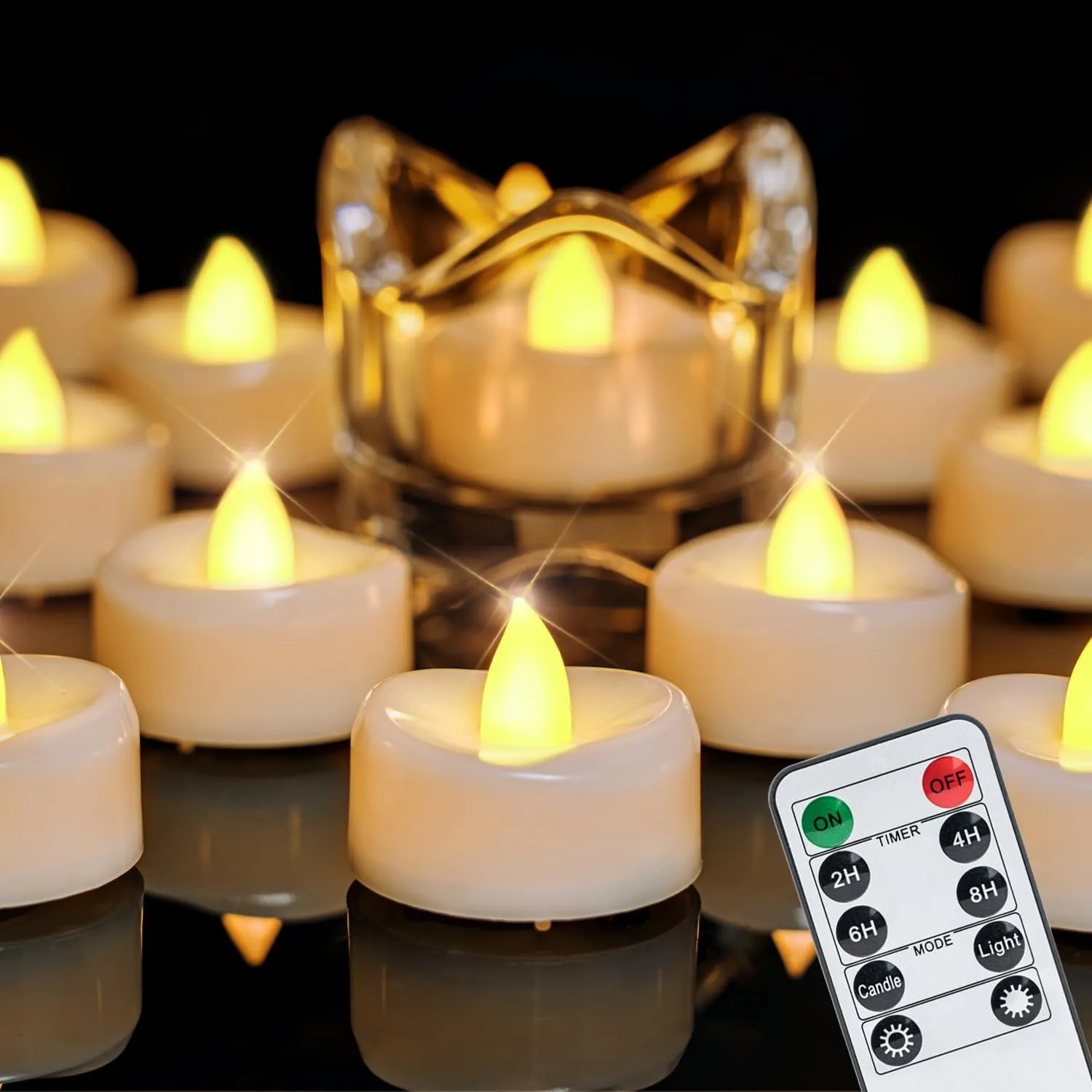 Remote Candles, 12PCS Battery Operated Tea Lights with Timer, 400 Hours Remote Control LED Tea Lights for Holiday Table Centerpieces Decor