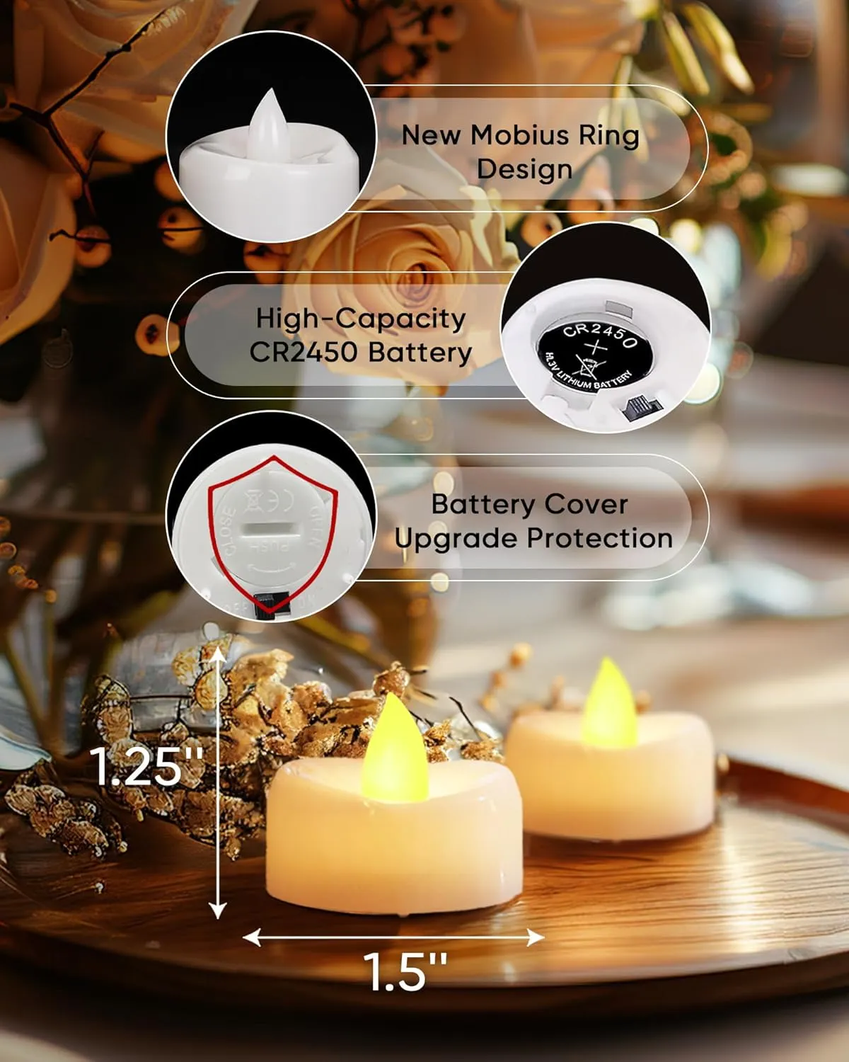 Remote Candles, 12PCS Battery Operated Tea Lights with Timer, 400 Hours Remote Control LED Tea Lights for Holiday Table Centerpieces Decor