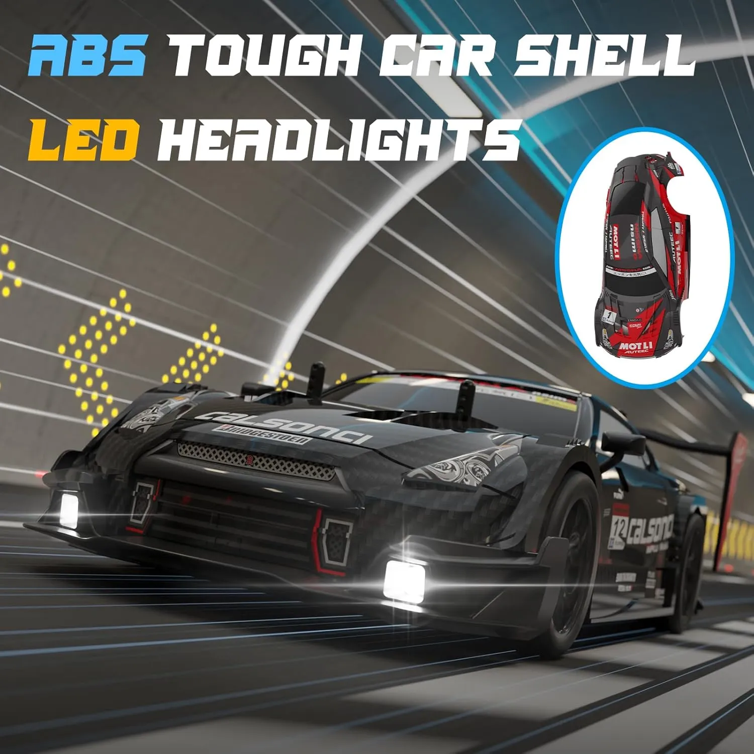 Remote Control Car RC Drift Car 1:16 Scale 4WD RC Vehicle with LED Lights 2.4GHz 30km/h RTR High Speed Racing Sport Toy for Adults Boys Girls Kids Gift 2Pcs Rechargeable Battery