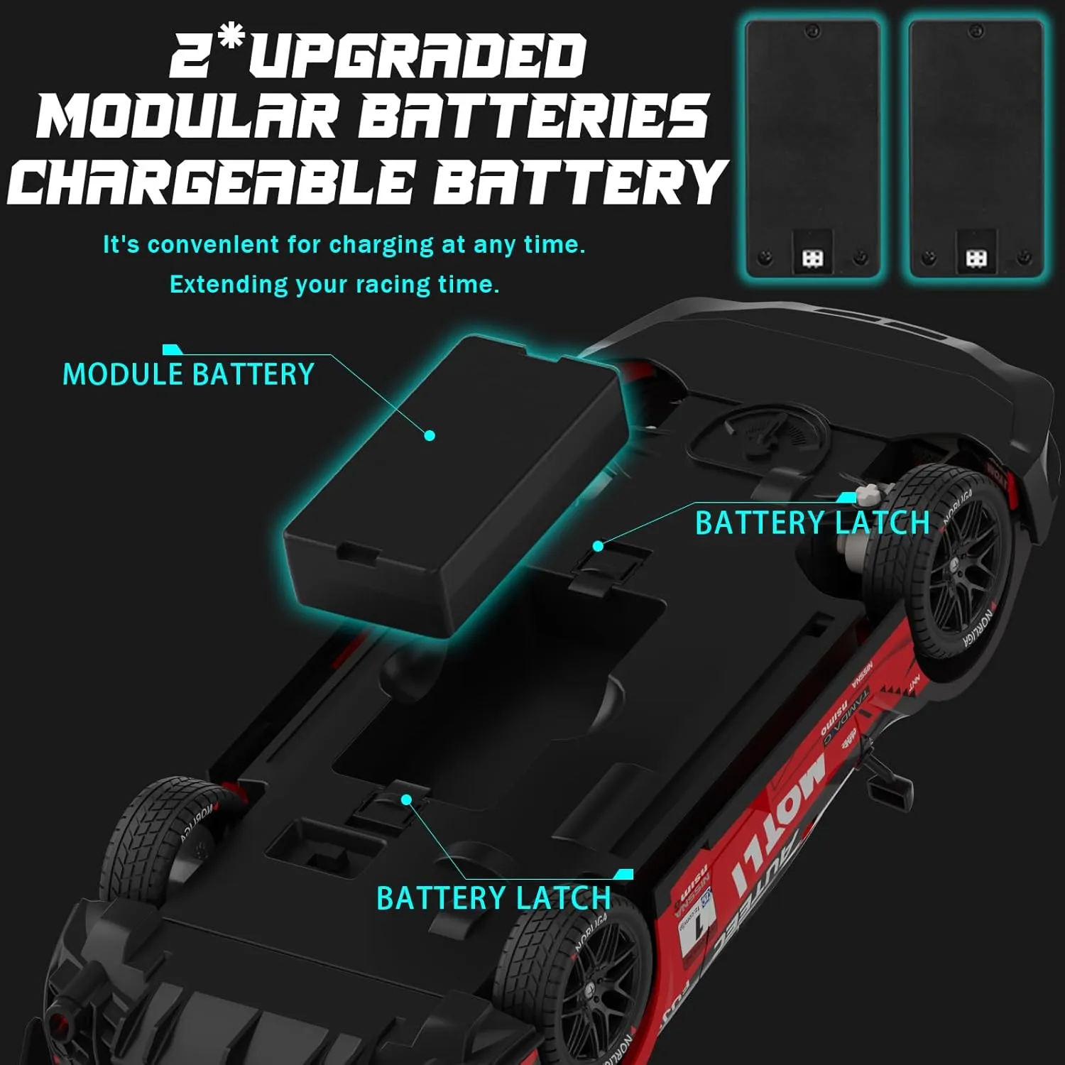 Remote Control Car RC Drift Car 1:16 Scale 4WD RC Vehicle with LED Lights 2.4GHz 30km/h RTR High Speed Racing Sport Toy for Adults Boys Girls Kids Gift 2Pcs Rechargeable Battery