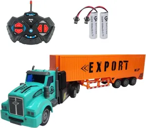 Remote Control Semi Truck Toy for Kids - 14" Mini Container With 2 Rechargeable Batteries, 1:48 Carrier Van Transport Car, RC Semi and Trailer With Lights, Great Gift for Boys Girls