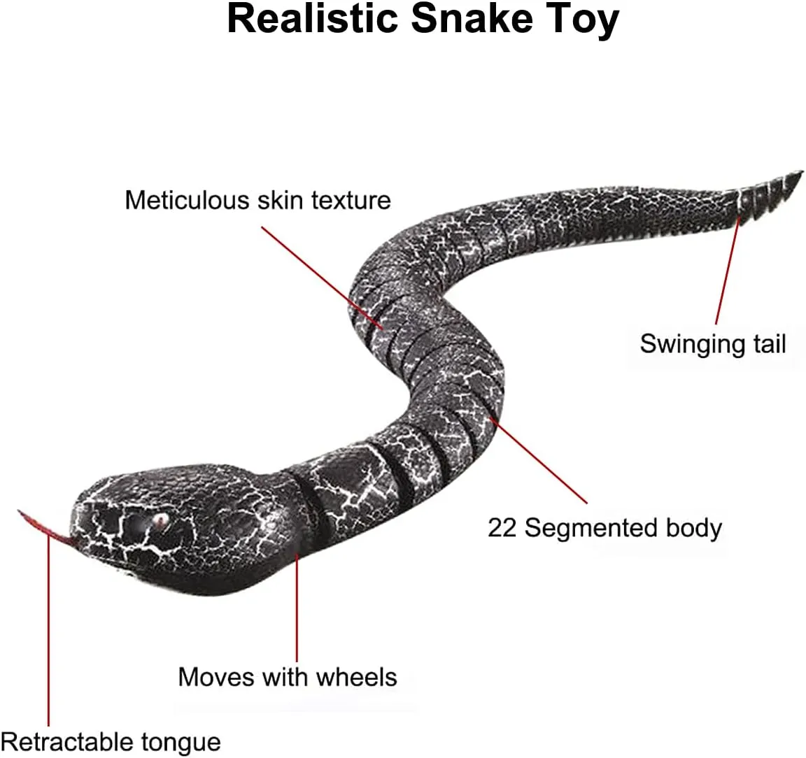 Remote Control Snake Toy for Kids, 16" Rechargeable Realistic RC Snake Naja Cobra Toy with Retractable Tongue and Swinging Tail, Ideal Children Halloween Christmas Birthday Gift (Black)