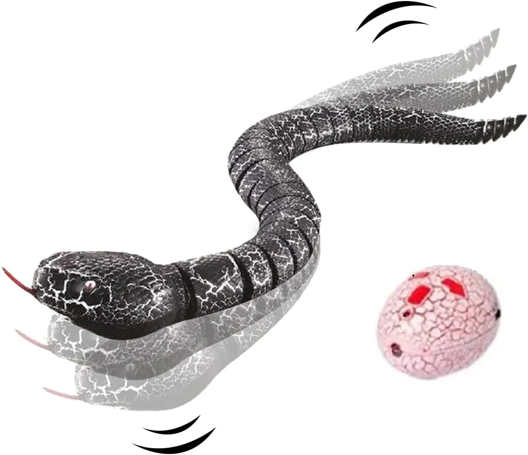 Remote Control Snake Toy for Kids, 16" Rechargeable Realistic RC Snake Naja Cobra Toy with Retractable Tongue and Swinging Tail, Ideal Children Halloween Christmas Birthday Gift (Black)
