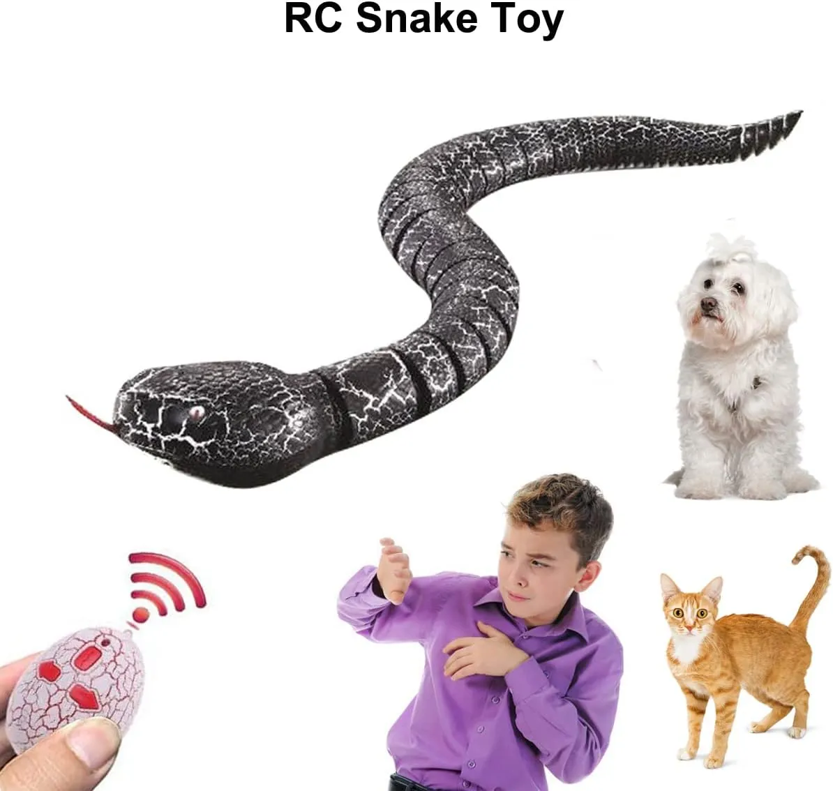 Remote Control Snake Toy for Kids, 16" Rechargeable Realistic RC Snake Naja Cobra Toy with Retractable Tongue and Swinging Tail, Ideal Children Halloween Christmas Birthday Gift (Black)