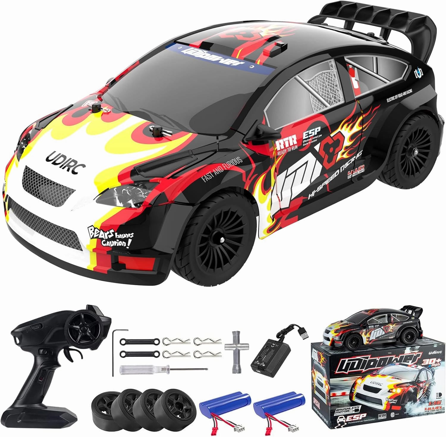 Remote Control Drifting Car 1/16 Scale, 30 MPH 4WD High Speed Drift RC Car, Speed & Steering Control Vehicle Toy with U2 Sets of Tires and Light for Kids 8-12 Years Old