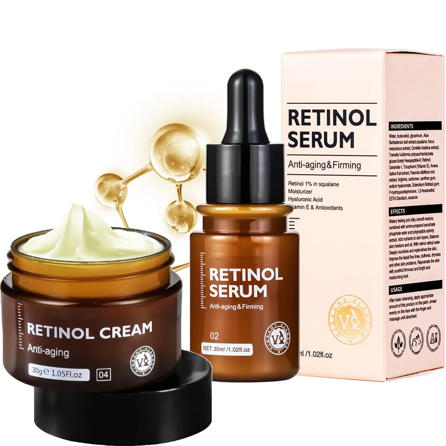 Retinol Anti Aging Face Cream & Essence, 1 Set - Unisex, All Skin Types