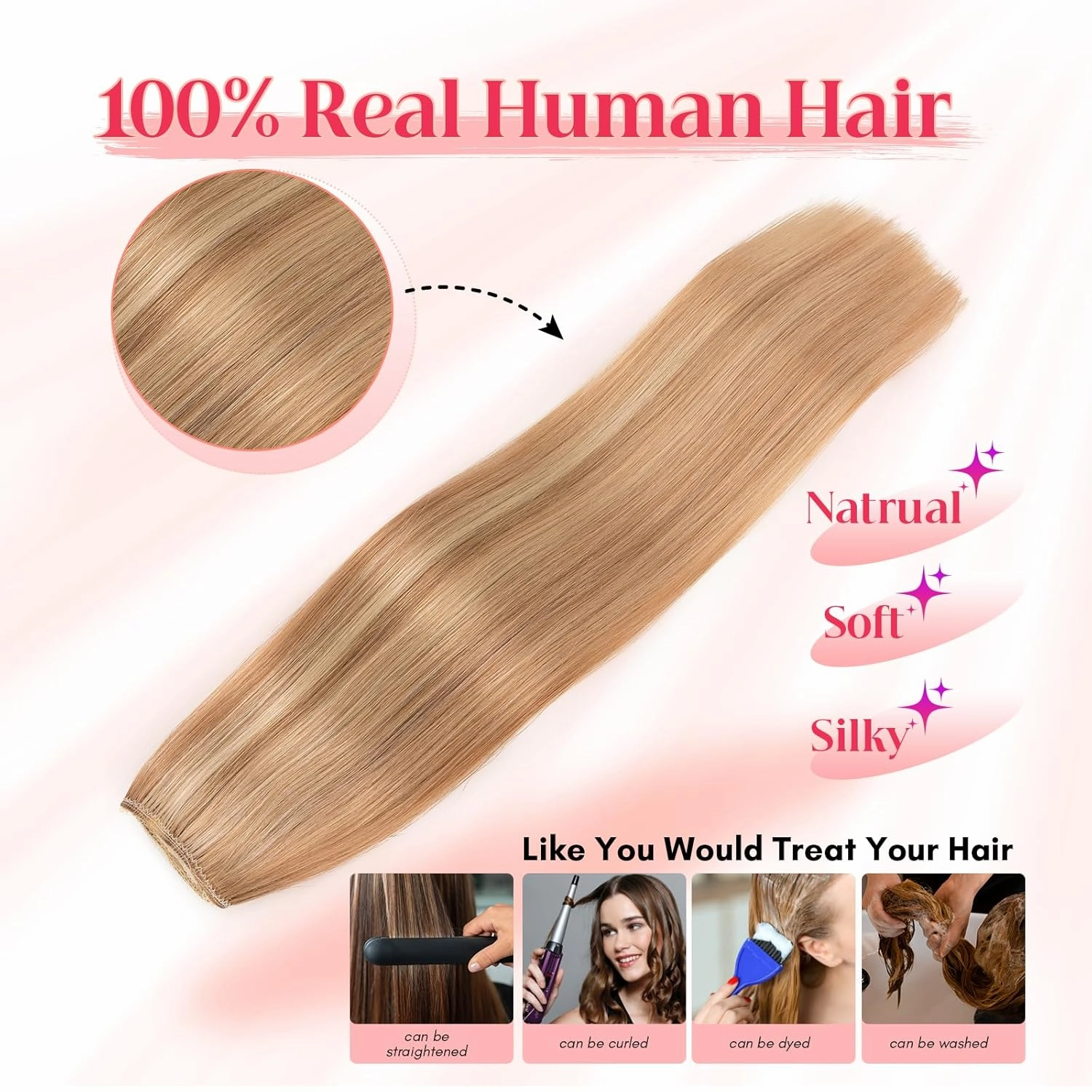 Rich Choices 100% Real Human Halo Hair Extensions Remy Invisible Wire In Hair Extensions Human Hair Clip in Hair Piece Straight,Can be Curled 12 Inch #12P613 Golden Brown Highlight Bleach Blonde