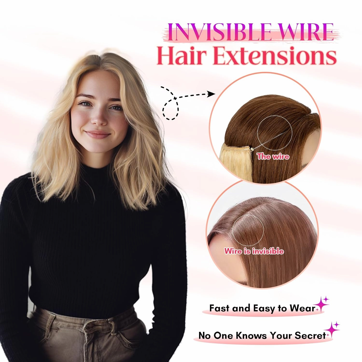 Rich Choices Halo Hair Extensions Real Human Hair 100% Human Hair Halo Extensions for Women Invisible Wire Hair Extensions Remy Halo Hair 20 Inch #613 Bleach Blonde