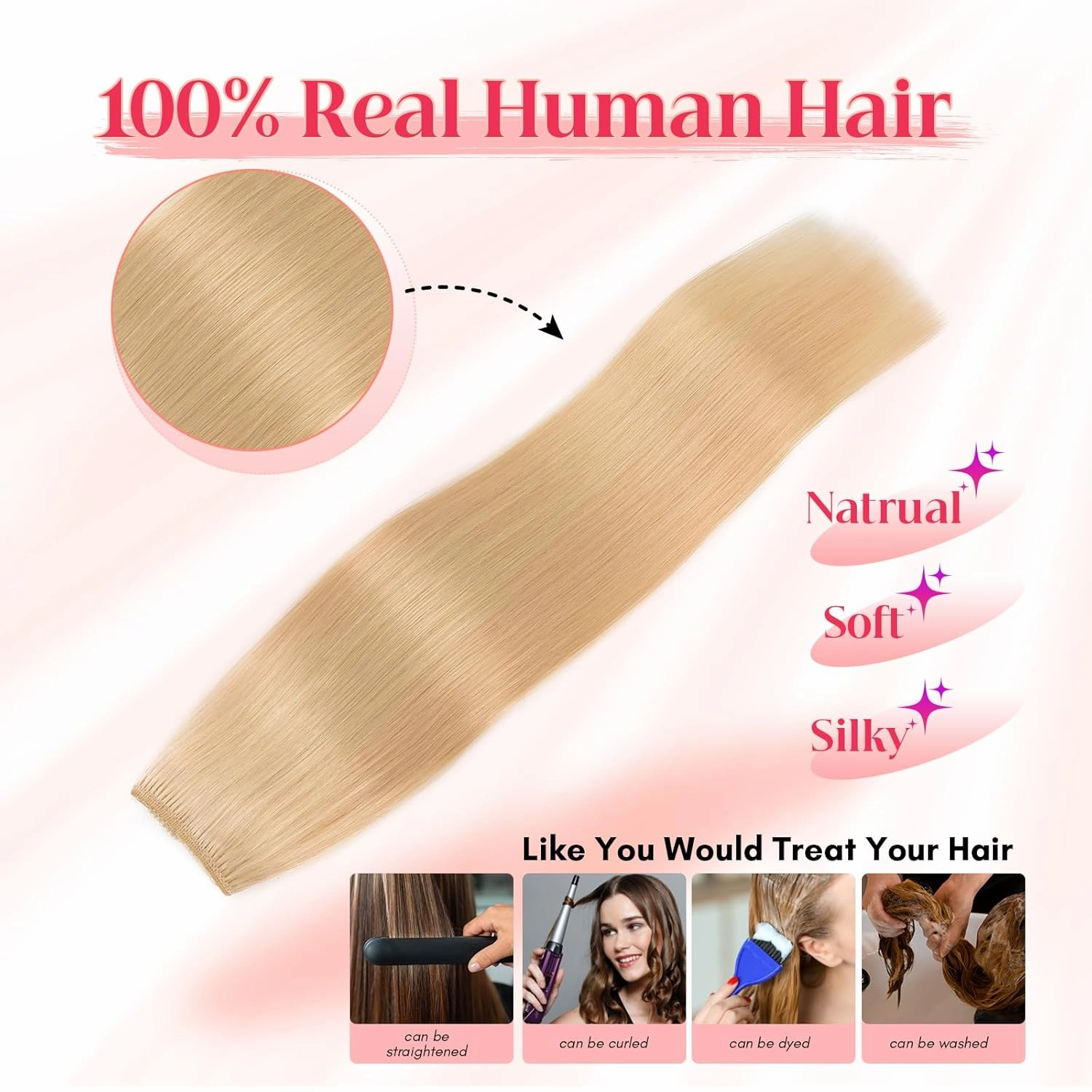 Rich Choices Halo Hair Extensions Real Human Hair 100% Human Hair Halo Extensions for Women Invisible Wire Hair Extensions Remy Halo Hair 20 Inch #613 Bleach Blonde