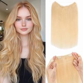 Rich Choices Halo Hair Extensions Real Human Hair 100% Human Hair Halo Extensions for Women Invisible Wire Hair Extensions Remy Halo Hair 20 Inch #613 Bleach Blonde