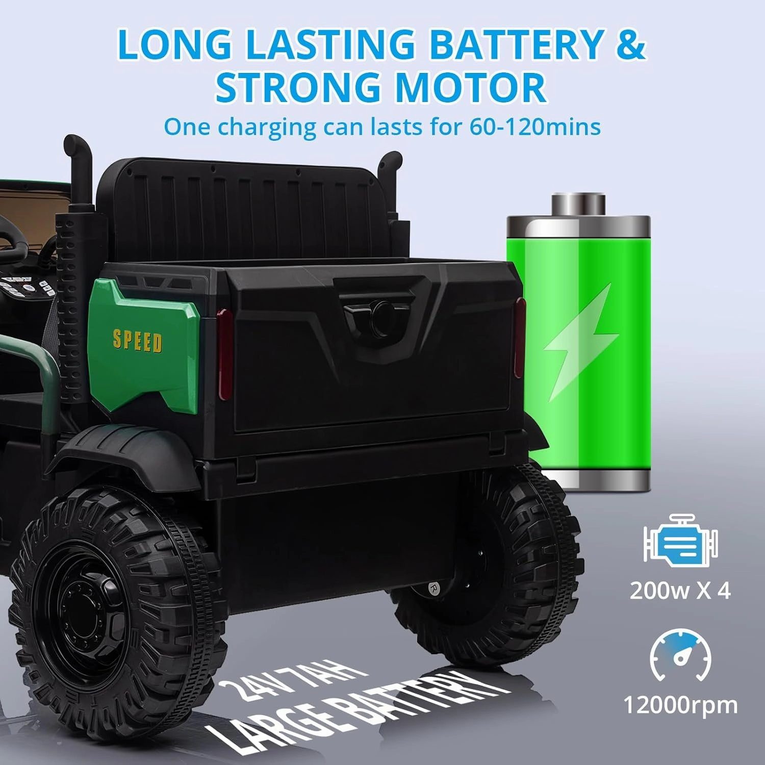 Ride On Car for Kids Baby Car with Remote Control Electric UTV Vehicles with Dump Bed, 24V Kids Electric Car, 4WD Power 4x200W Motors,4xSpring Suspension, 3 Speeds, 2 Seater, Green