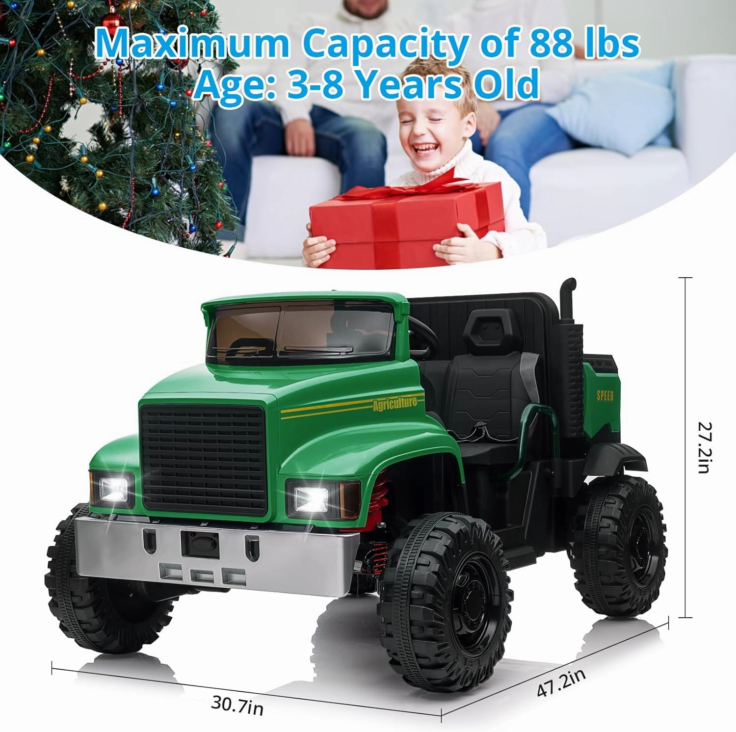 Ride On Car for Kids Baby Car with Remote Control Electric UTV Vehicles with Dump Bed, 24V Kids Electric Car, 4WD Power 4x200W Motors,4xSpring Suspension, 3 Speeds, 2 Seater, Green