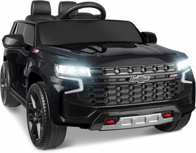 Ride On Car for Kids, Licensed Chevrolet Tahoe SUV 12V7AH Battery Powered Ride On Toy Car, Kids Boys Girls Electric Car with Remote Control, LED Lights, Bluetooth Music, Horn, 3 Speeds (Black)