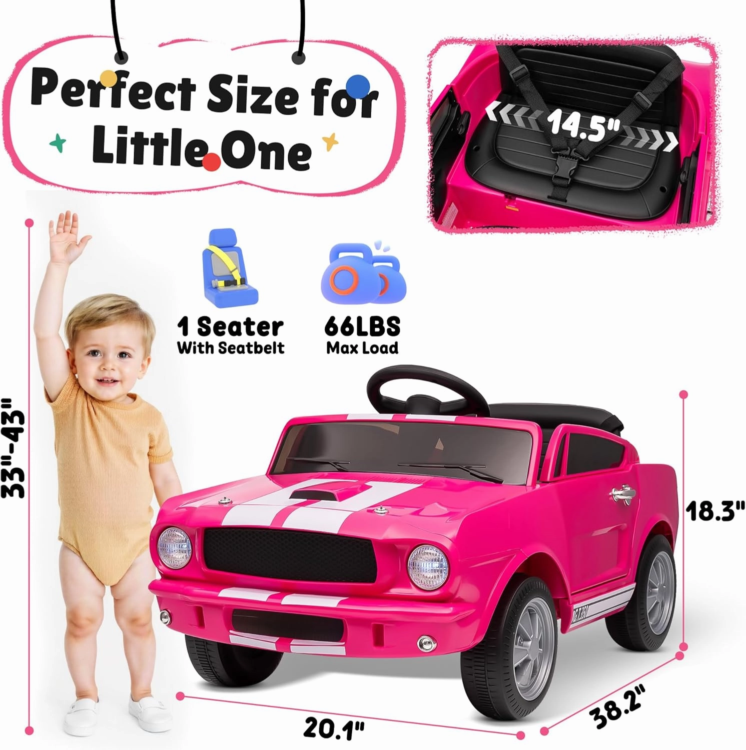 Ride On Car for Toddler, 12V Licensed Ford Shelby Cobra Kids Electric Vehicle Ride On Toy w/Remote Control, 12Volt Battery Powered Cars for Children with Soft Start, Bluetooth, LED Lights