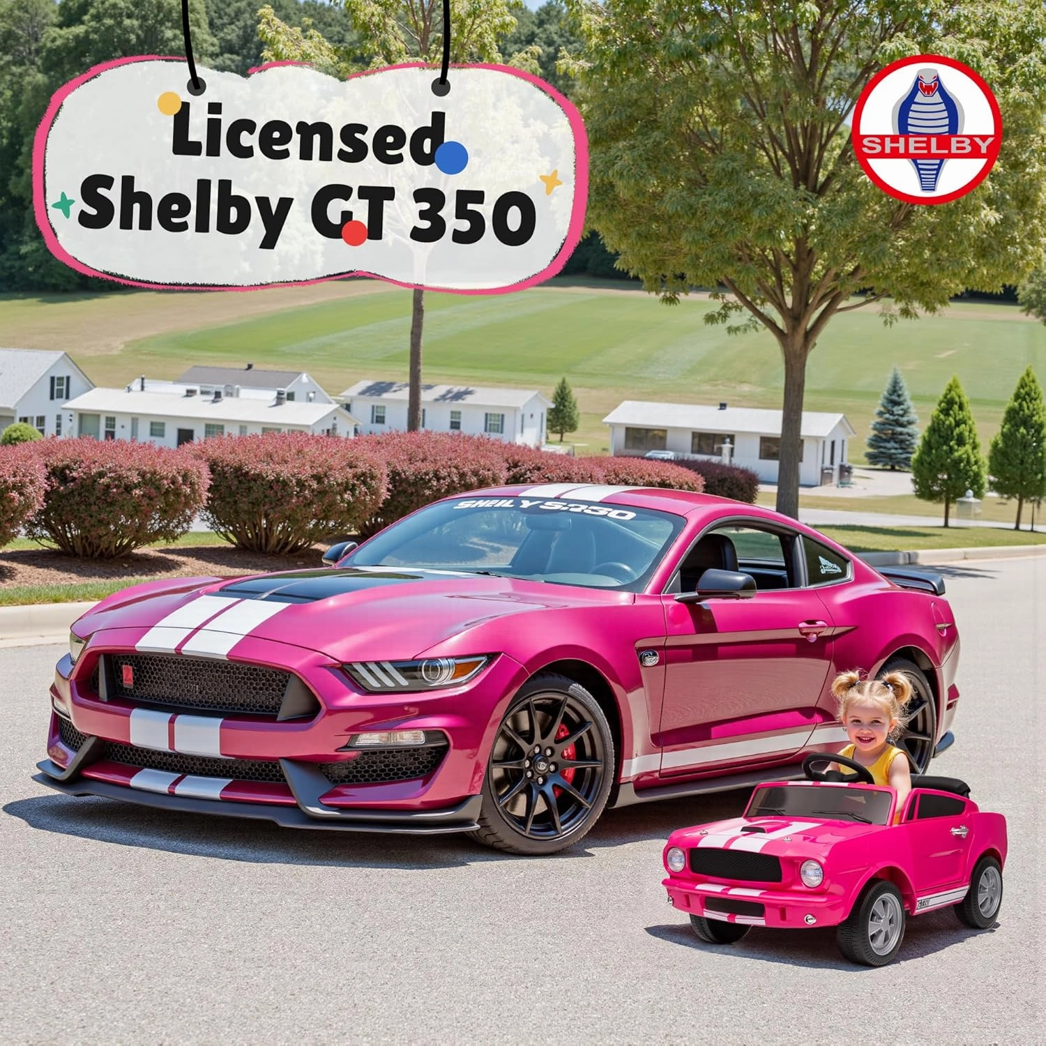 Ride On Car for Toddler, 12V Licensed Ford Shelby Cobra Kids Electric Vehicle Ride On Toy w/Remote Control, 12Volt Battery Powered Cars for Children with Soft Start, Bluetooth, LED Lights
