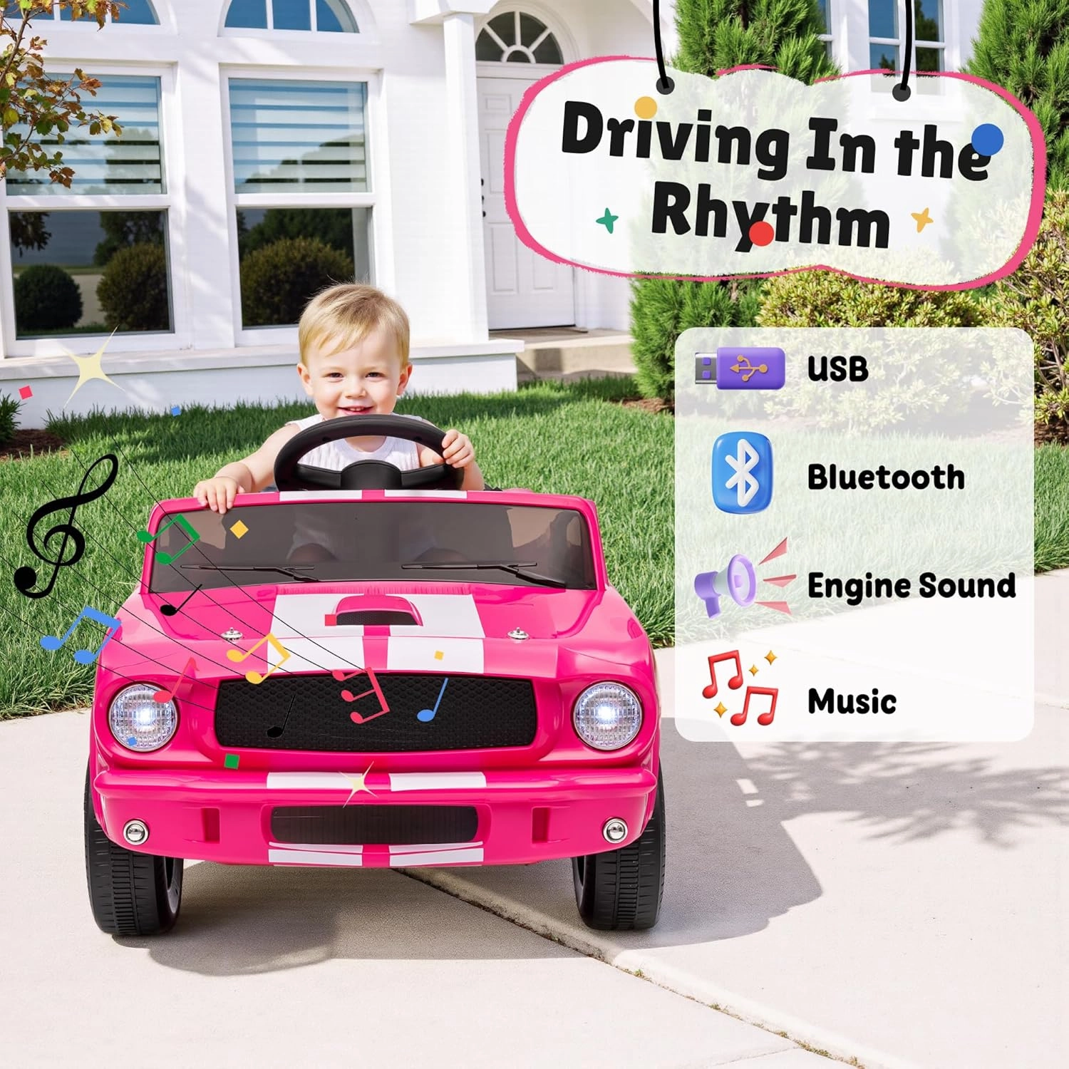 Ride On Car for Toddler, 12V Licensed Ford Shelby Cobra Kids Electric Vehicle Ride On Toy w/Remote Control, 12Volt Battery Powered Cars for Children with Soft Start, Bluetooth, LED Lights