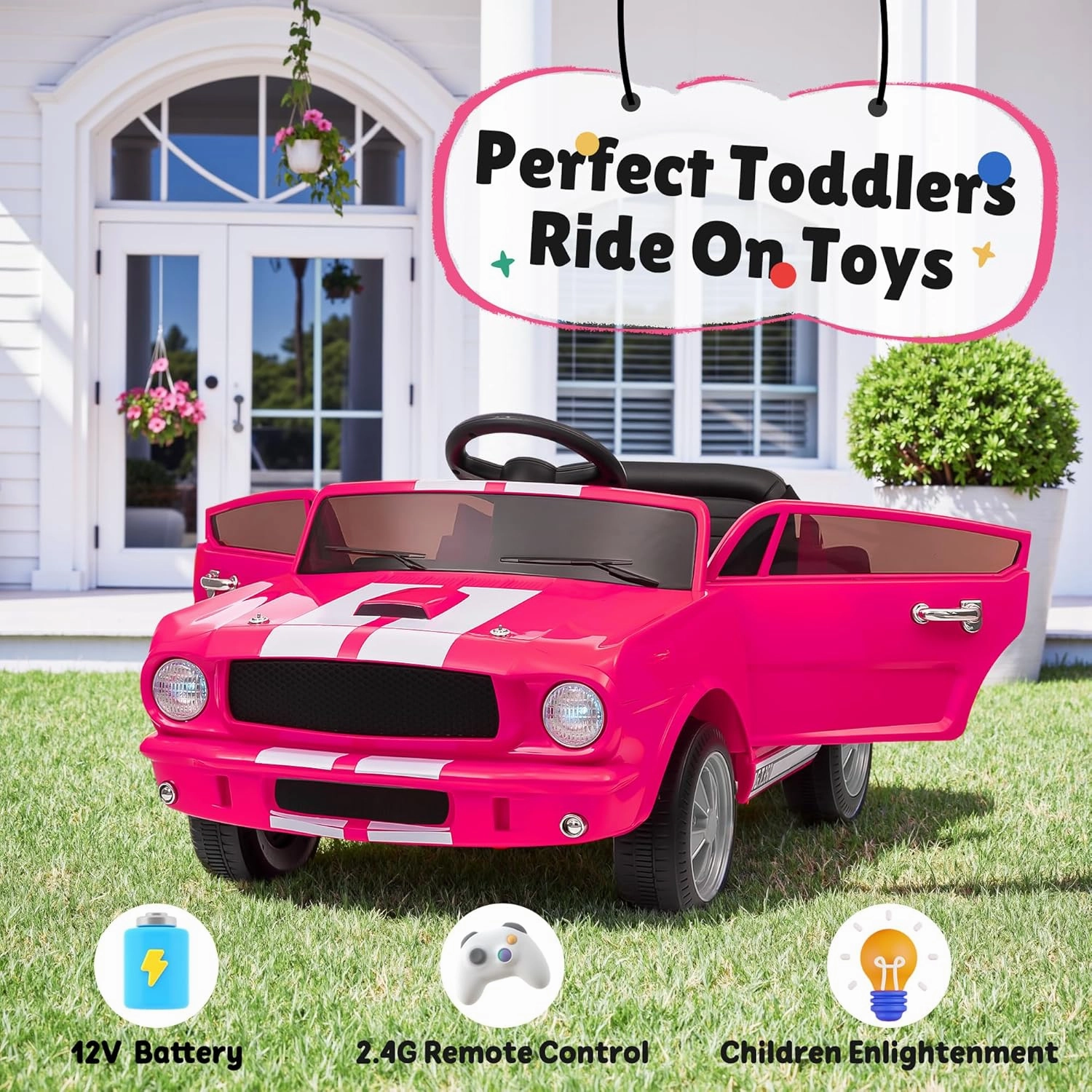 Ride On Car for Toddler, 12V Licensed Ford Shelby Cobra Kids Electric Vehicle Ride On Toy w/Remote Control, 12Volt Battery Powered Cars for Children with Soft Start, Bluetooth, LED Lights