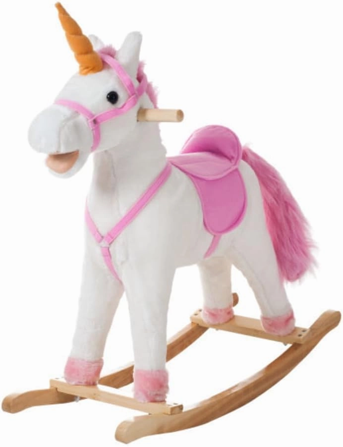 Rocking Horse - Soft and Plush Ride-On Unicorn with Sturdy Wooden Base - Hand-Crafted Toy Rocker for Toddlers Ages 3 and Up by Happy Trails (White)