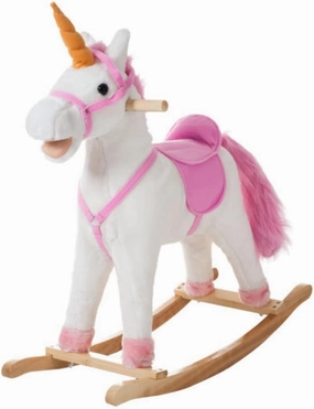 Rocking Horse - Soft and Plush Ride-On Unicorn with Sturdy Wooden Base - Hand-Crafted Toy Rocker for Toddlers Ages 3 and Up by Happy Trails (White)