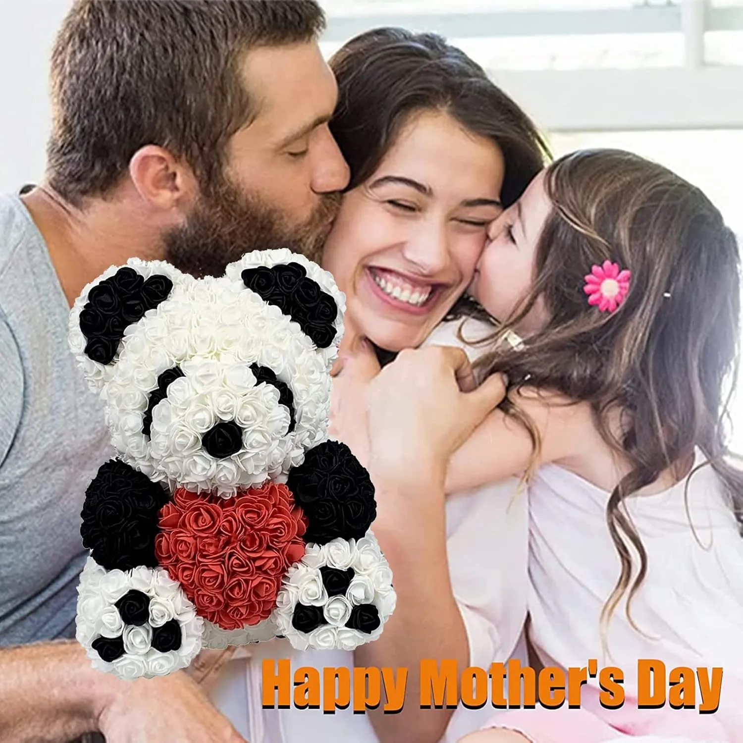 Rose Bear Handmade Rose Teddy Bear Eternal Rose Flower Bear Set Valentine's Day Anniversary Mother's Day Birthday Graduation Gift Gift Box with LED Light(10",Black and White Panda)