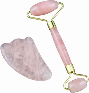 Rose Quartz Roller Set Face Massager Natural Jade Facial Slimming Massage Roller Stone Gua Sha Scraping Tool Beauty Care Set