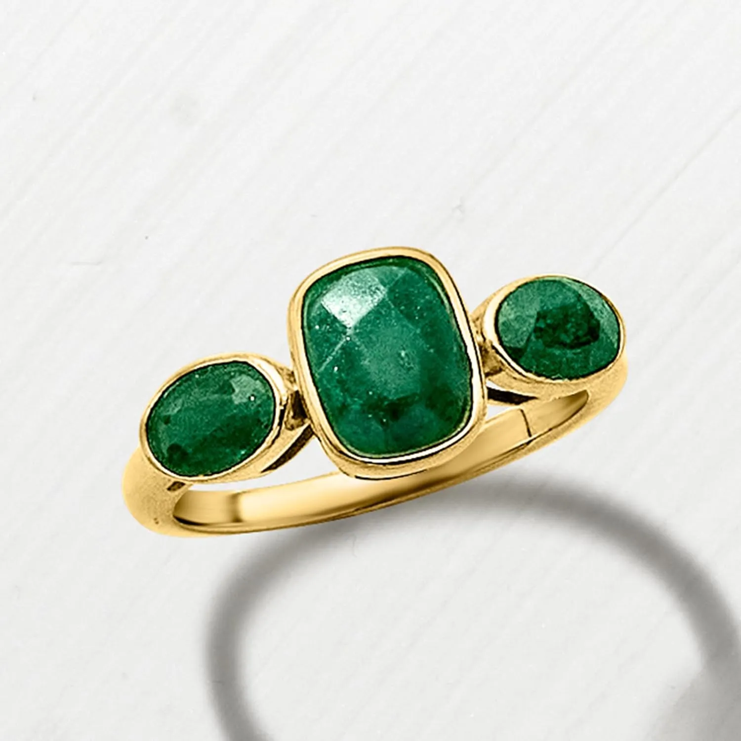 Ross-Simons 2.80 ct. t.w. Emerald 3-Stone Ring in 18kt Gold Over Sterling
