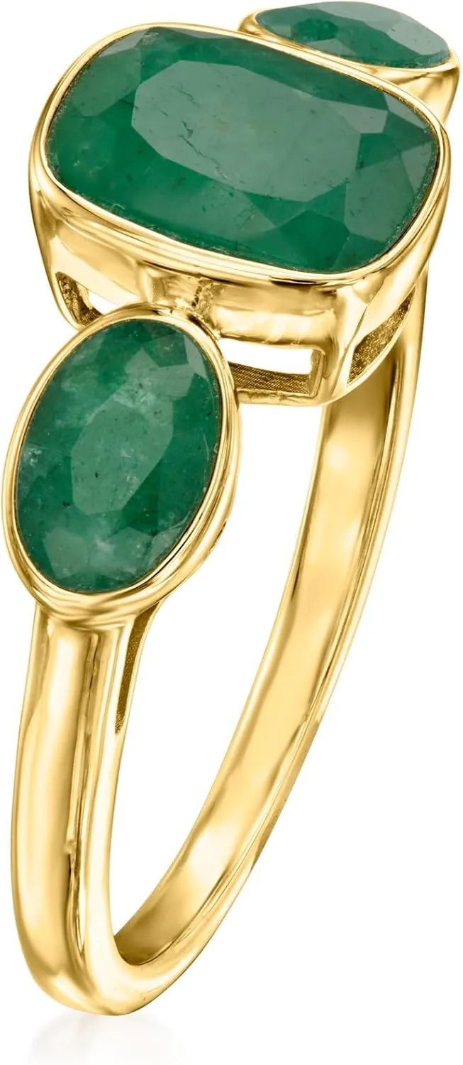 Ross-Simons 2.80 ct. t.w. Emerald 3-Stone Ring in 18kt Gold Over Sterling
