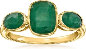 Ross-Simons 2.80 ct. t.w. Emerald 3-Stone Ring in 18kt Gold Over Sterling