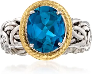 Ross-Simons 4.10 Carat London Blue Topaz Byzantine Ring in 14kt Yellow Gold and Sterling Silver
