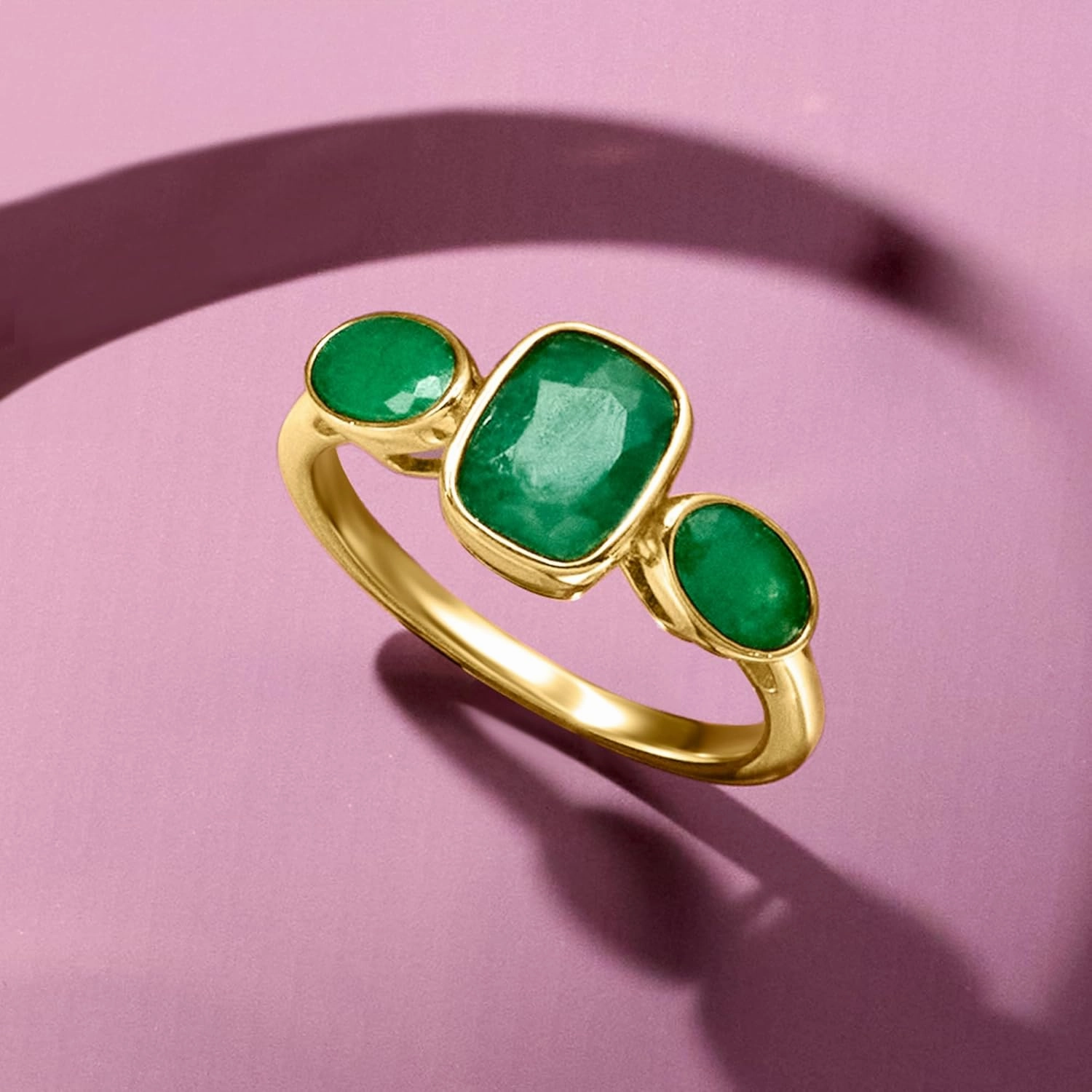 Ross-Simons 2.80 ct. t.w. Emerald 3-Stone Ring in 18kt Gold Over Sterling