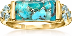 Ross-Simons Turquoise and .70 ct. t.w. Sky Blue Topaz Ring in 18kt Gold Over Sterling