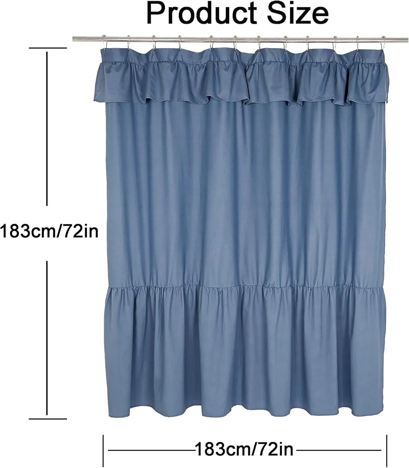 Ruffled Farmhouse Shower Curtain,Blue Fabric,Country and Chic Style,72x72 in