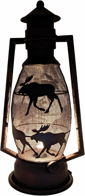 Rustic Moose Silhouette Lantern Table Lamp – Electric Plug-in Farmhouse Light for Bedroom, Living Room, or Cabin – Western Lodge Decor – Vintage Accent Lamp – Holiday or Housewarming Gift
