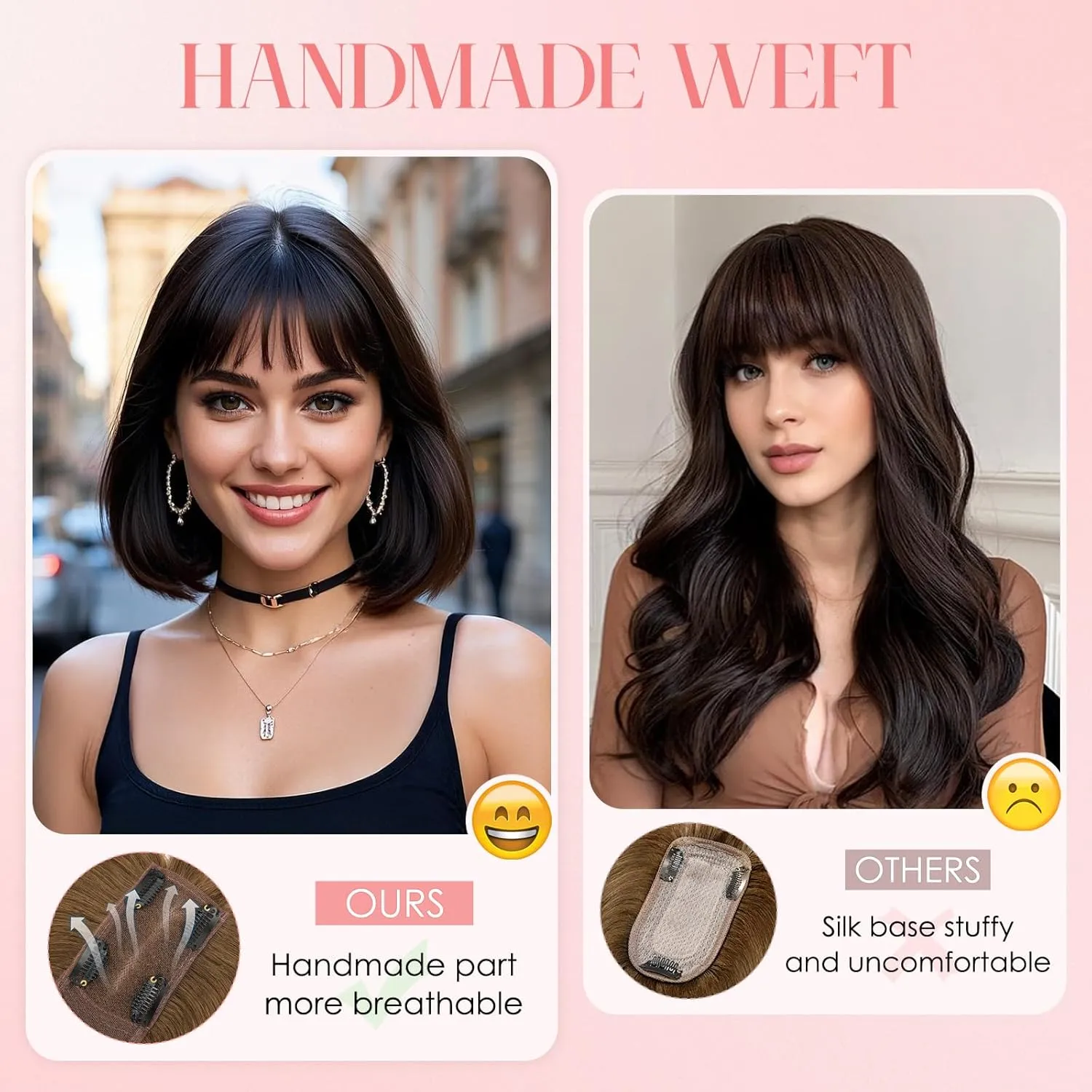 S-noilite Hair Toppers for Women with Bangs Real Human Hair 360° 3D Cover Clip in Bangs 2X6 Coverage Clip in Hairpiece for Women with Thinning Hairline 14Inch (Medium Brown)