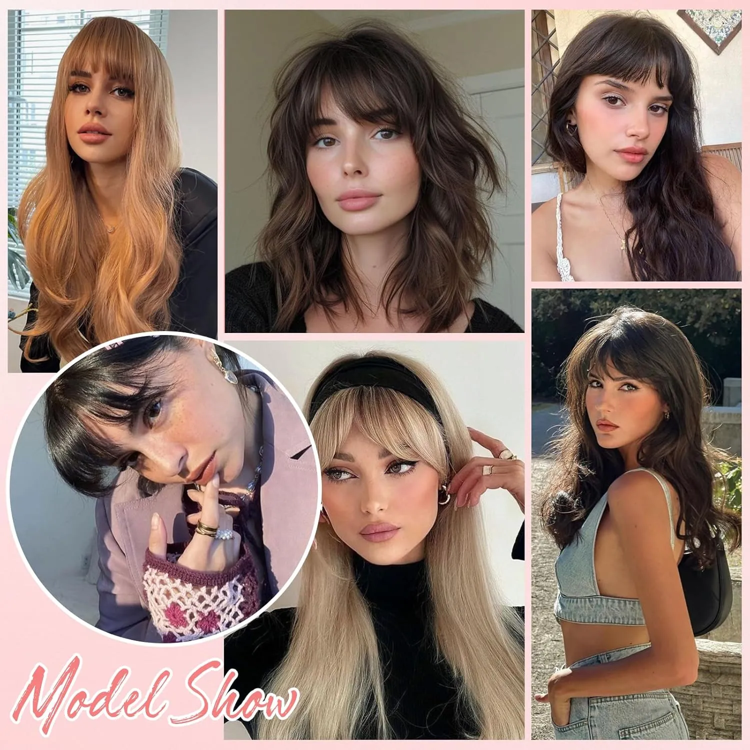 S-noilite Hair Toppers for Women with Bangs Real Human Hair 360° 3D Cover Clip in Bangs 2X6 Coverage Clip in Hairpiece for Women with Thinning Hairline 14Inch (Medium Brown)
