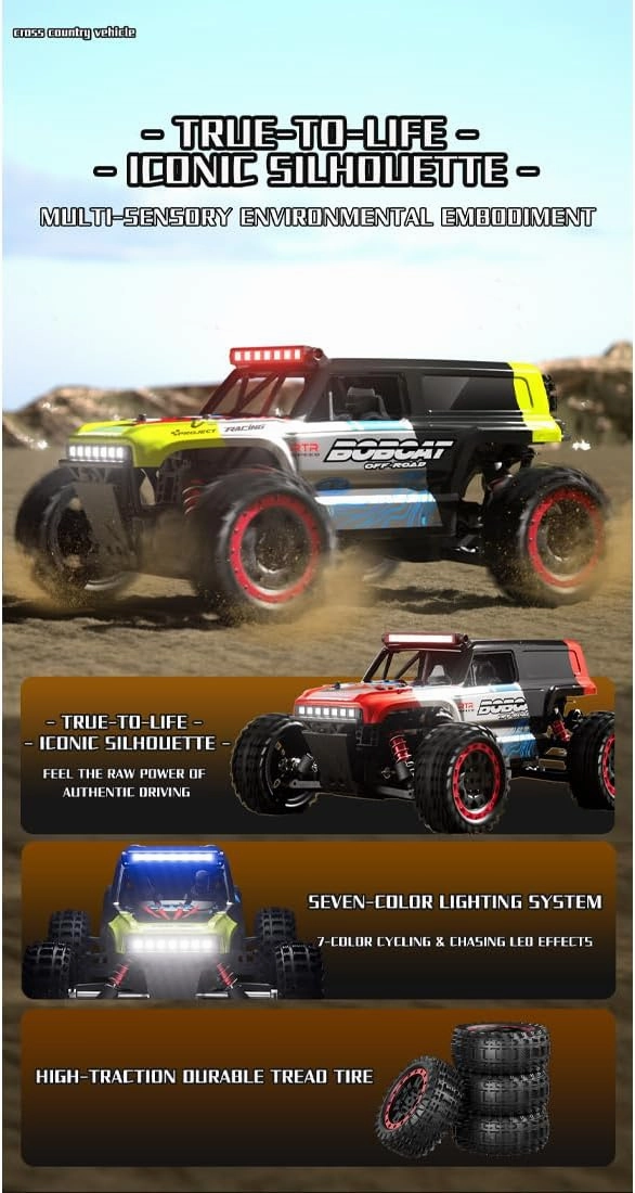 S912PRO 1/16 Scale 2.4G 4WD RC Drift Car - 55KM/H High Speed, RGB Light Effects & Metal Differentials - Professional Grade for Racing & Off-Road - Includes 2 Batteries, Gift for Adults