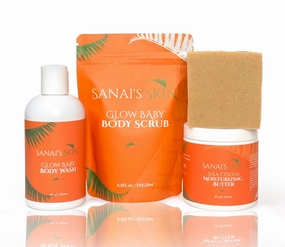 Sanai's Skin Body Care Set | 4-piece Ginger & Turmeric Glow Collection Self Care Kit | Body Wash, Body Scrub, Moisturizing Butter | All-Natural Vegan & Cruelty-Free