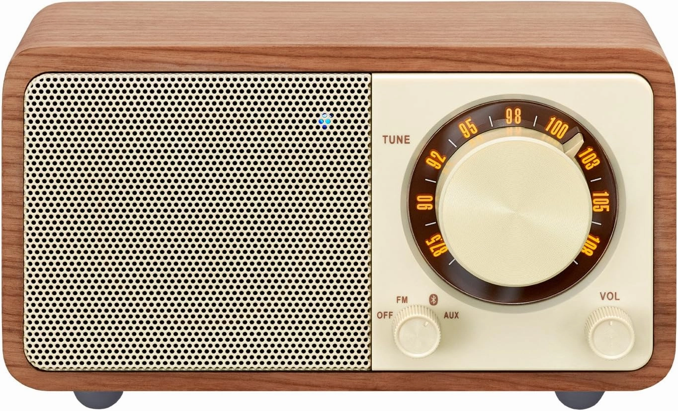 Sangean WR-7WL Wood Cabinet Mini Bluetooth Speaker with FM Tuner and Aux-in Walnut/Wood