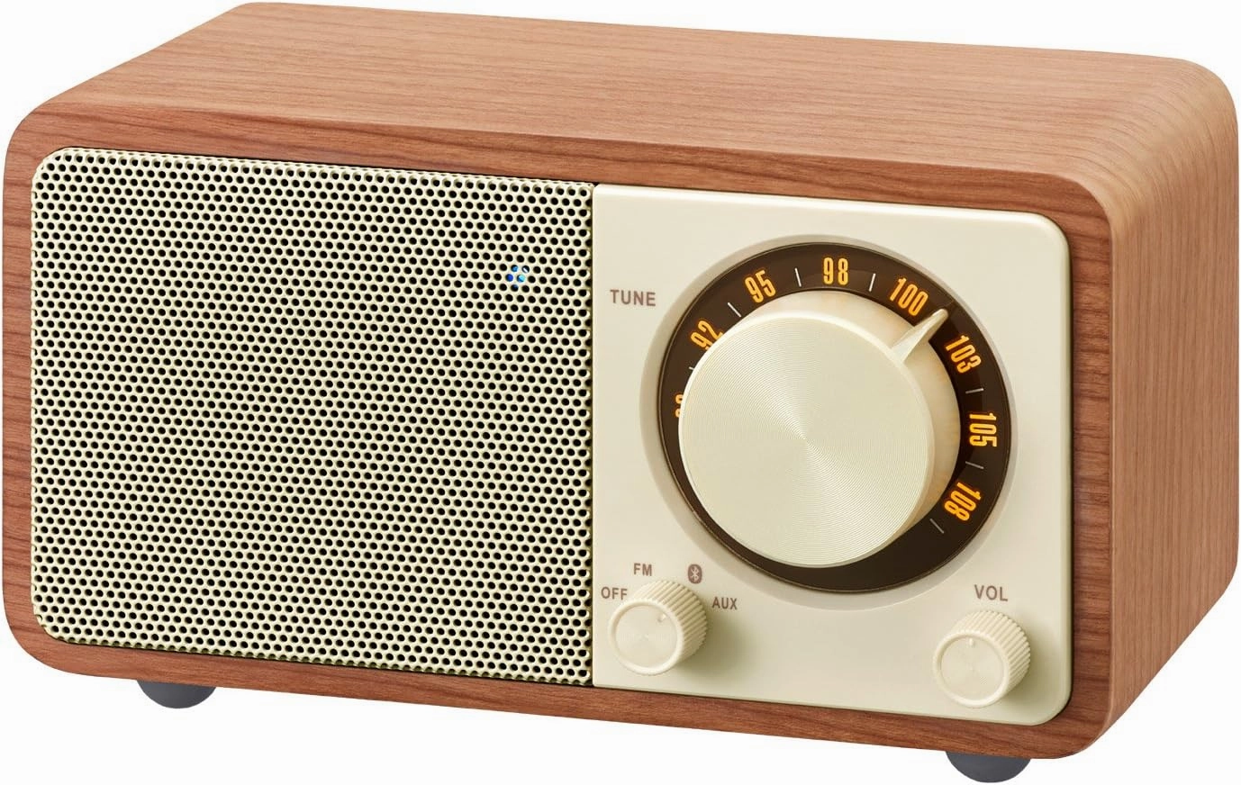 Sangean WR-7WL Wood Cabinet Mini Bluetooth Speaker with FM Tuner and Aux-in Walnut/Wood