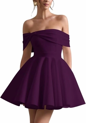Satin Wedding Dresses for Bride Off Shoulder Bowknot Short Homecoming Dresses for Teens Puffy Sleeve Prom Party Gown